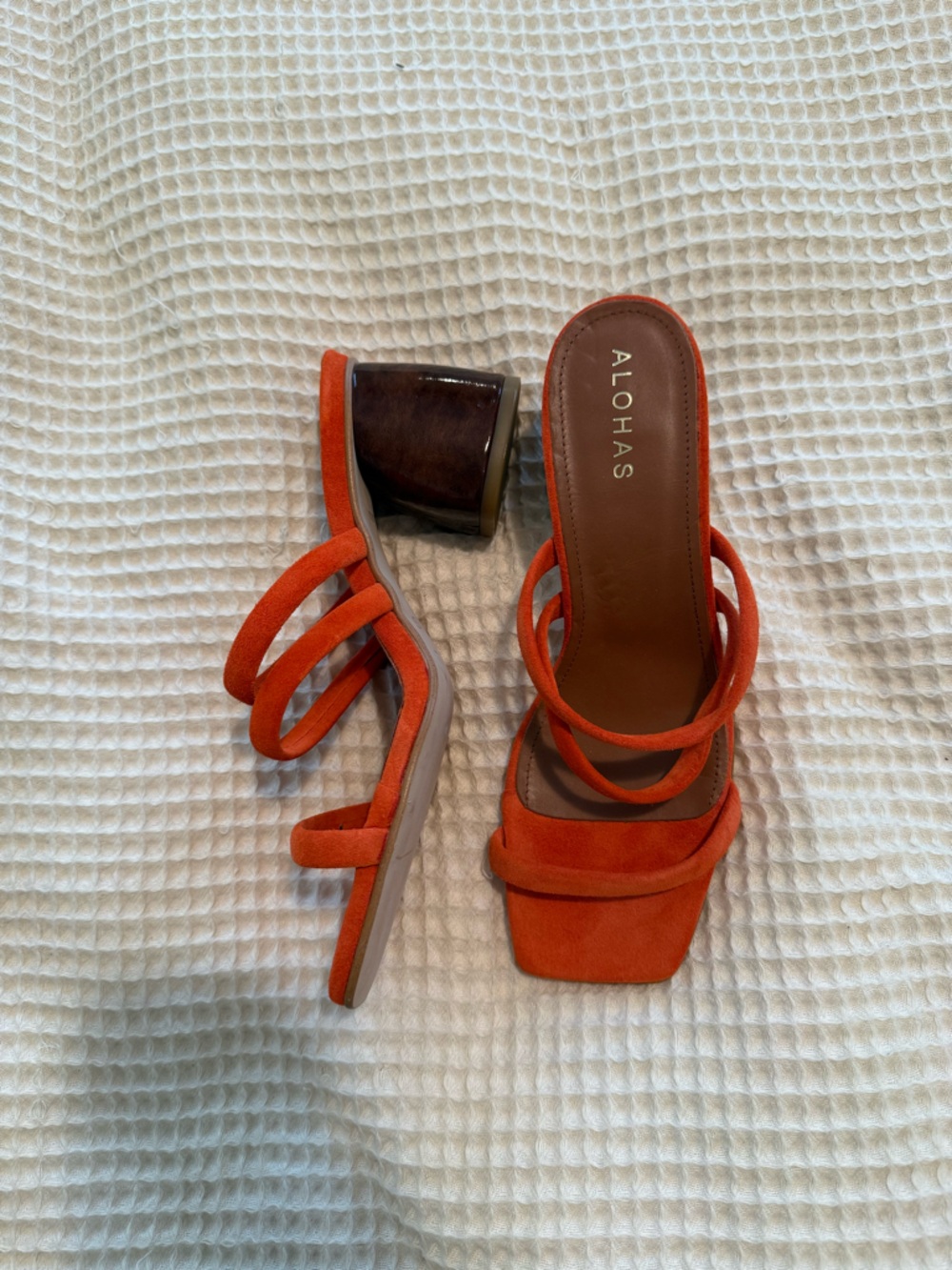 ALOHAS Indiana Orange Strappy Square-Toe Slide Sandals - Picture 2 of 3